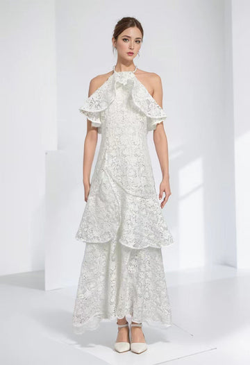 Model 2025 Summer New Sexy Tight Dress Body Body To Collect Waist Hollow Long Dress Woman